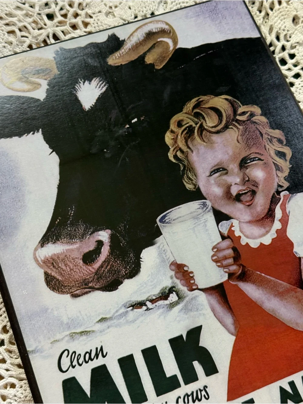 Vintage Red and Black Cow & Child Milk Wall Art